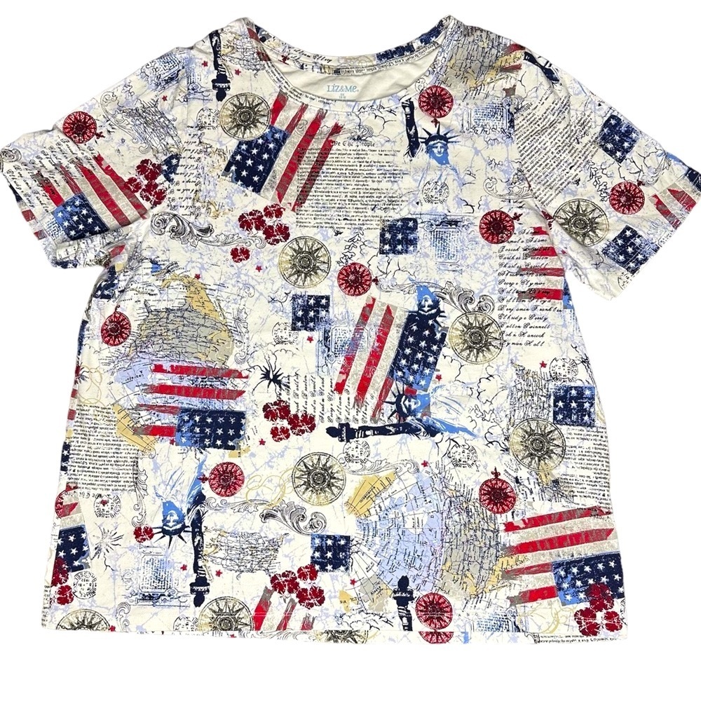 3/$15 Liz & Me 4th of July Patriotic T Shirt Red /White/Blue Women’s Size 16W 0X